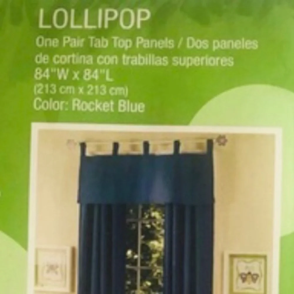 Kids Room One Pair Tab Top Rocket Blue Curtains 84”W  84”L